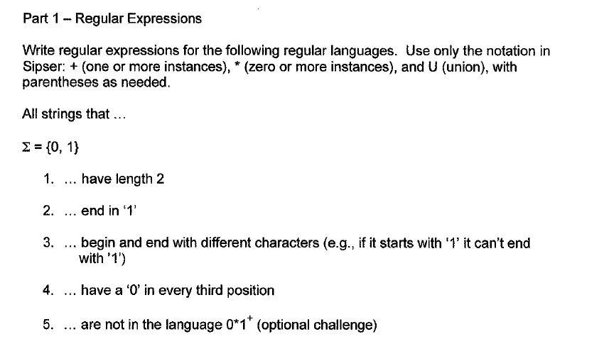 Solved Part 1 Regular Expressions Write Regular Expressions | Chegg.com