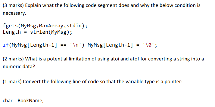 Solved (3 marks) Explain what the following code segment | Chegg.com