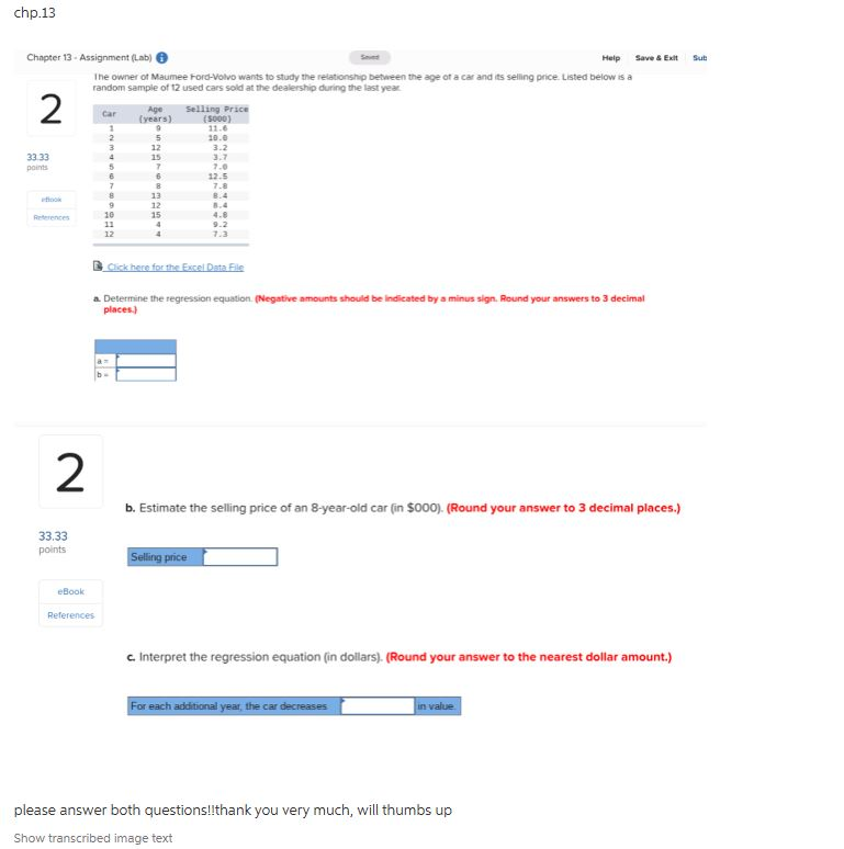 Chapter 12- Assignment Lab) Saved Help Save i The | Chegg.com