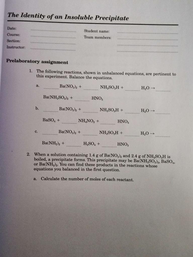 Solved Prelaboratory assignment 1. The following reactions, | Chegg.com