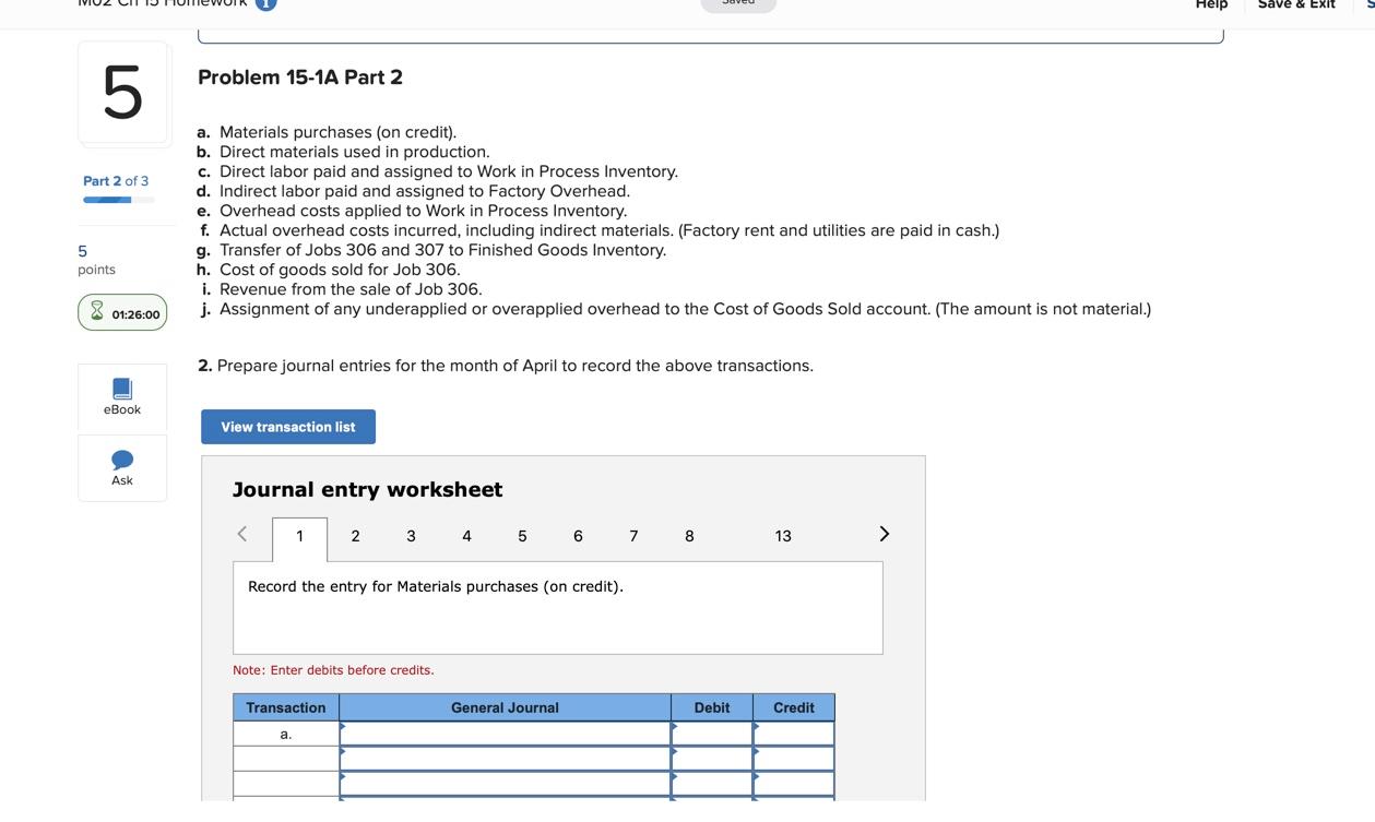 MO2 Ch 15 Homework i Saved Job 306 Job 307 Job 308 6