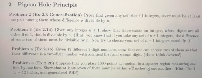 Solved 2 Pigeon Hole Principle Problem 2 (Ex 2.3 | Chegg.com