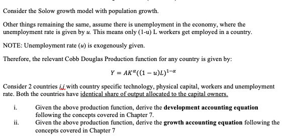 Consider the Solow growth model with population | Chegg.com