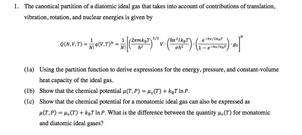 1. The canonical partition of a diatomic ideal gas | Chegg.com