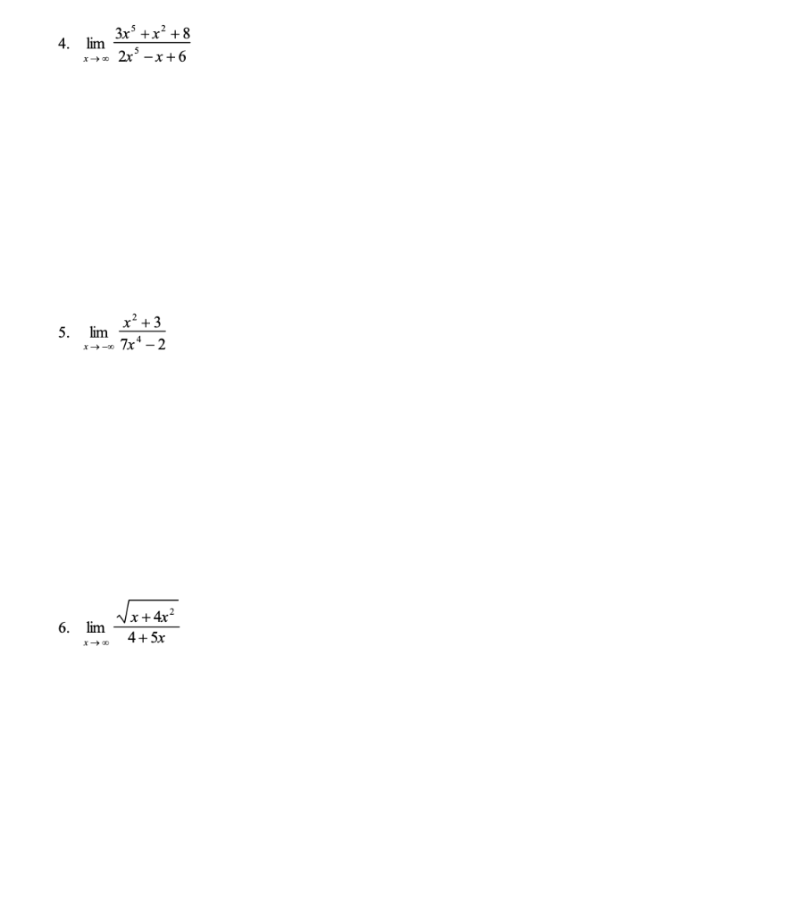 solved-limx-2x5-x-63x5-x2-8-limx-7x4-2x2-3-chegg