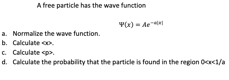 Solved A Free Particle Has The Wave Function P(x) = Ae-a|x| | Chegg.com