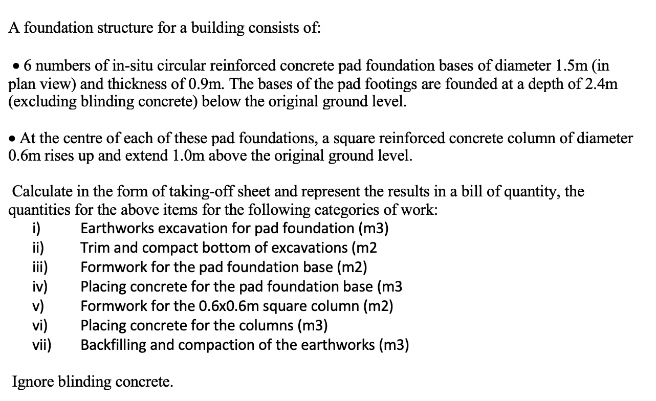 Solved A foundation structure for a building consists of: • | Chegg.com