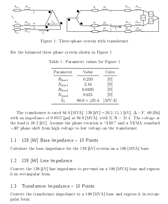 Solved 000 Figure 1: Three-phase System With Transformer. | Chegg.com