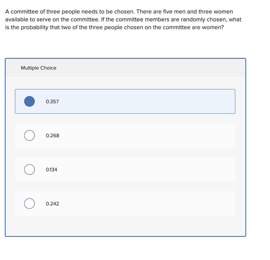 Solved A committee of three people needs to be chosen. There