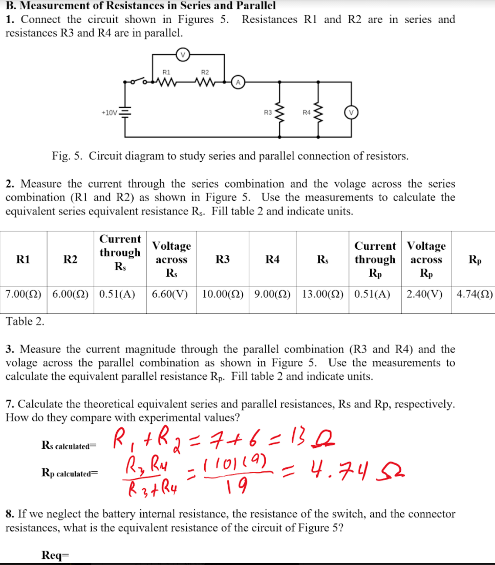 Solved B. Measurement Of Resistances In Series And Parallel | Chegg.com