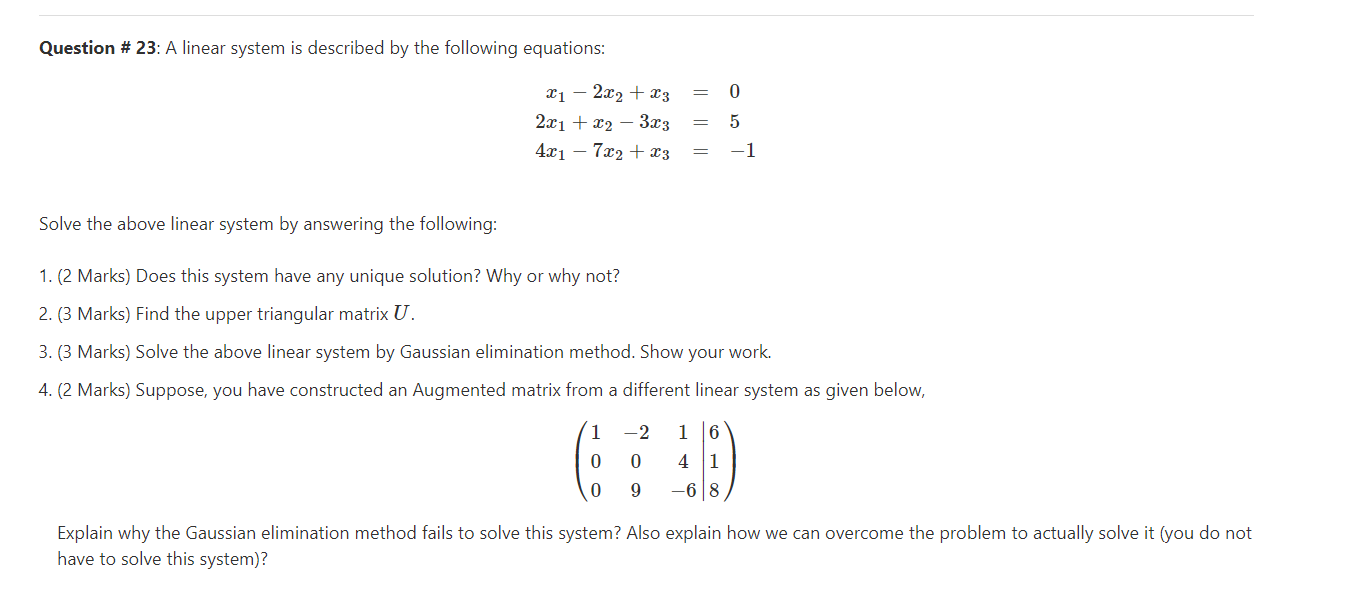 Solved Question # 23: A linear system is described by the | Chegg.com