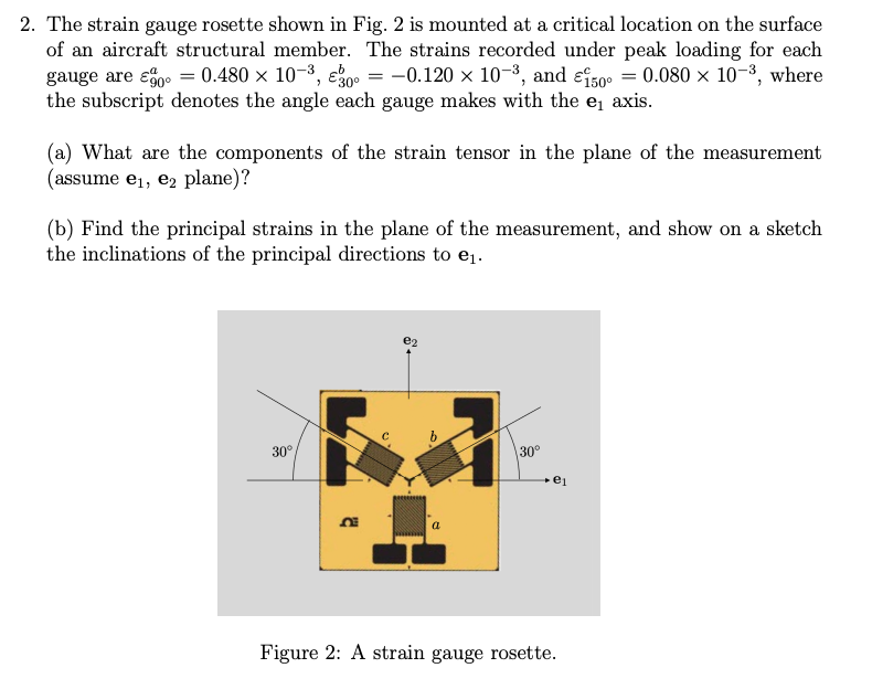 Solved 2. The strain gauge rosette shown in Fig. 2 is | Chegg.com