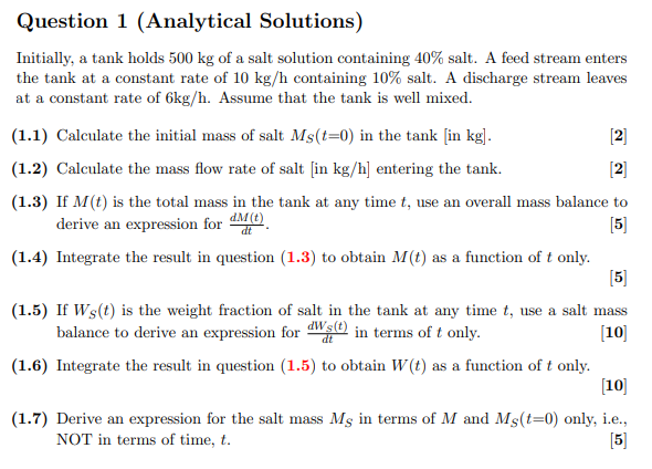 Solved Question 1 Analytical Solutions Initially A Tan Chegg Com