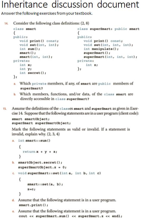 Solved Inheritance discussion document Answer the following | Chegg.com