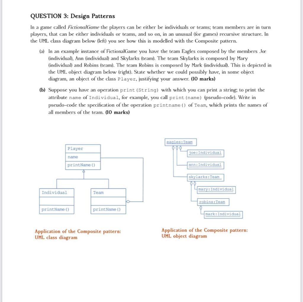 Solved QUESTION 3: Design Patterns In a game called | Chegg.com