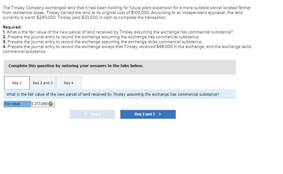 Solved The Tinsley Company exchanged land that it had been