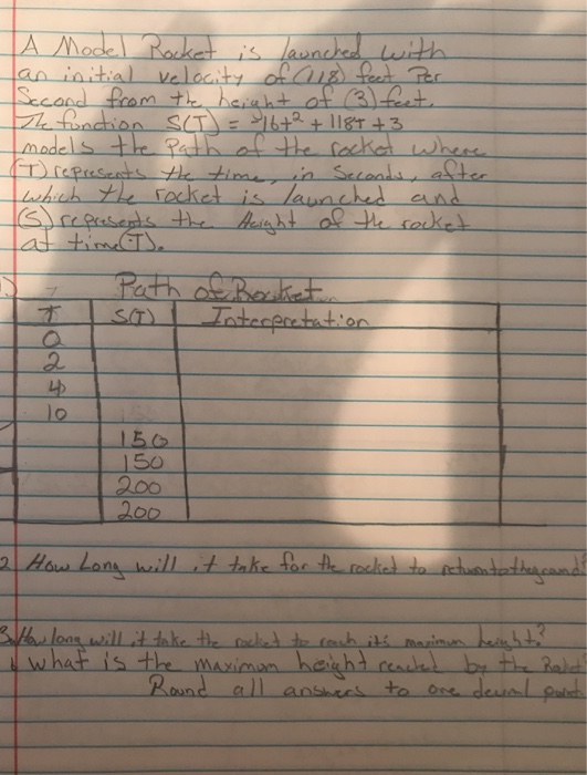 Solved A model rocket is launched with an initial velocity