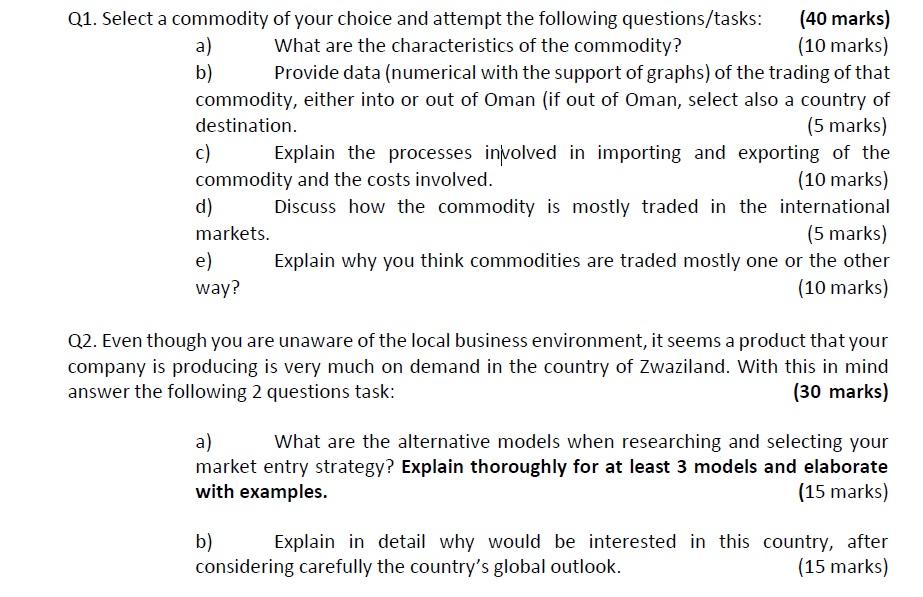 Solved Q1. Select a commodity of your choice and attempt the | Chegg.com