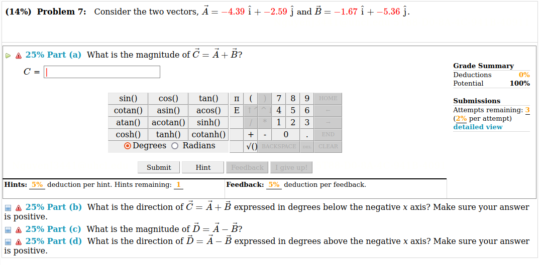 Solved Consider The Following Vectors A 9i 4j B I Chegg Com