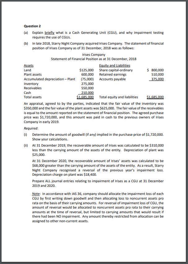 Question 2 A Explain Briefly What Is A Cash Gene Chegg Com