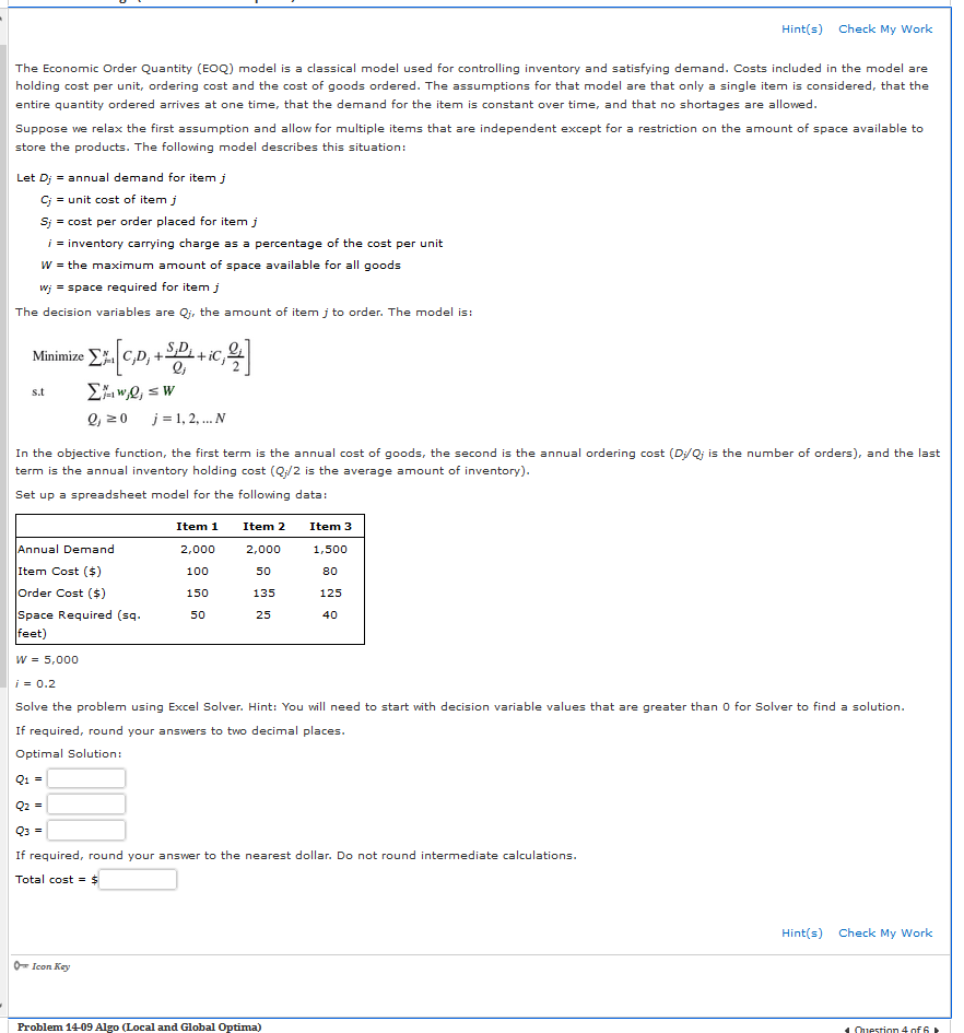 The Economic Order Quantity (EOQ) Model Is A | Chegg.com