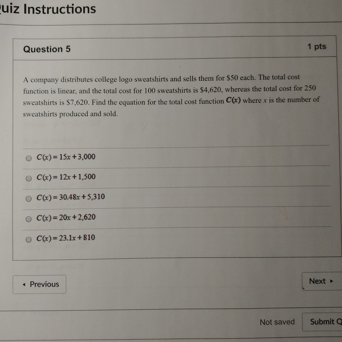 Solved uiz Instructions Question 5 1 pts A company | Chegg.com