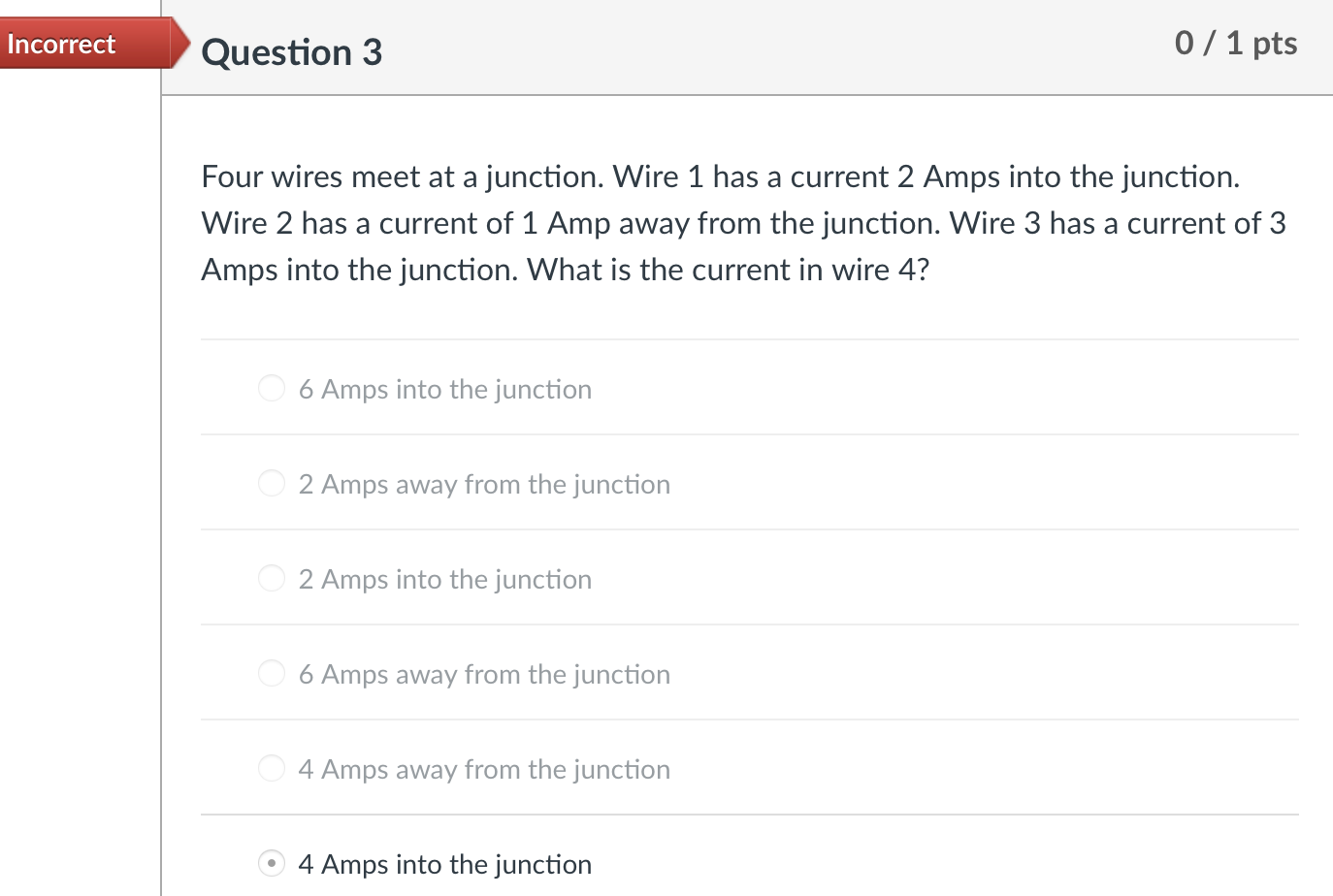Solved Incorrect Question 3 0 / 1 pts Four wires meet at a