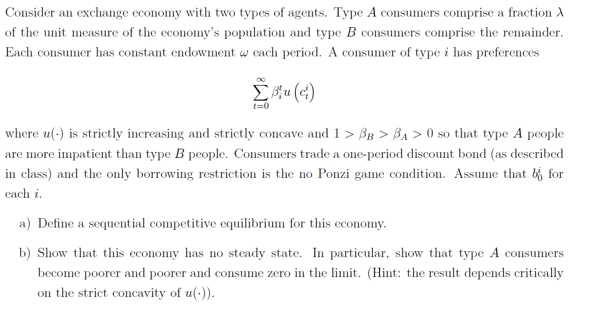 Solved Consider An Exchange Economy With Two Types Of | Chegg.com