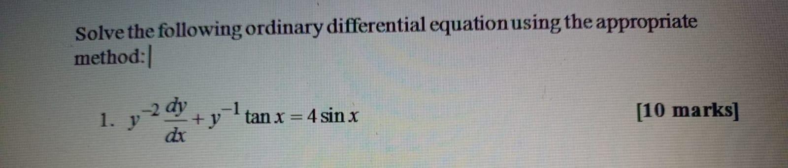 Solved Solve The Following Ordinary Differential Equation | Chegg.com