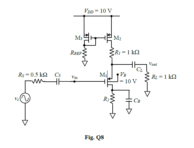 A single-stage amplifier circuit is shown in Fig. Q8, | Chegg.com
