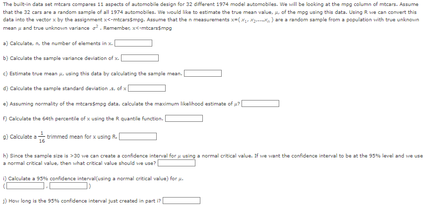 Solved The built-in data set mtcars compares 11 aspects of | Chegg.com