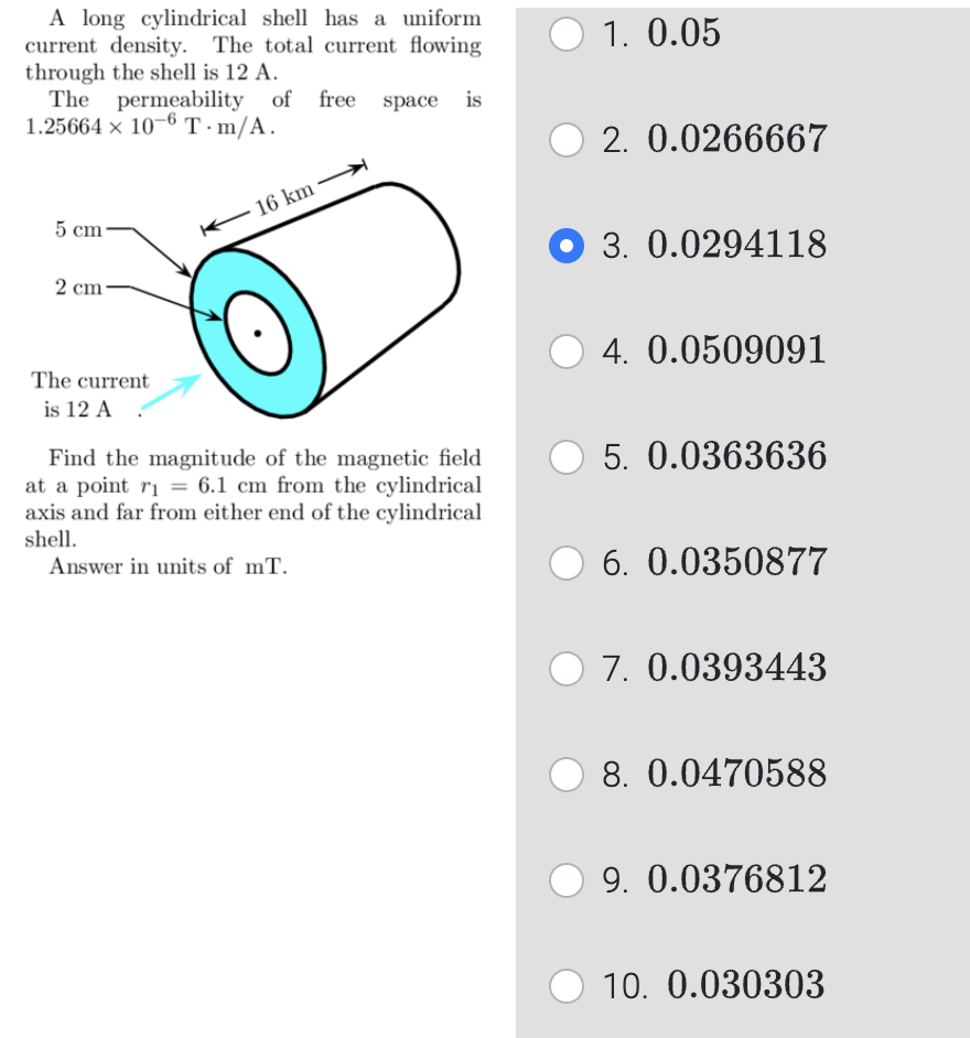 A long cylindrical shell has a uniform current | Chegg.com