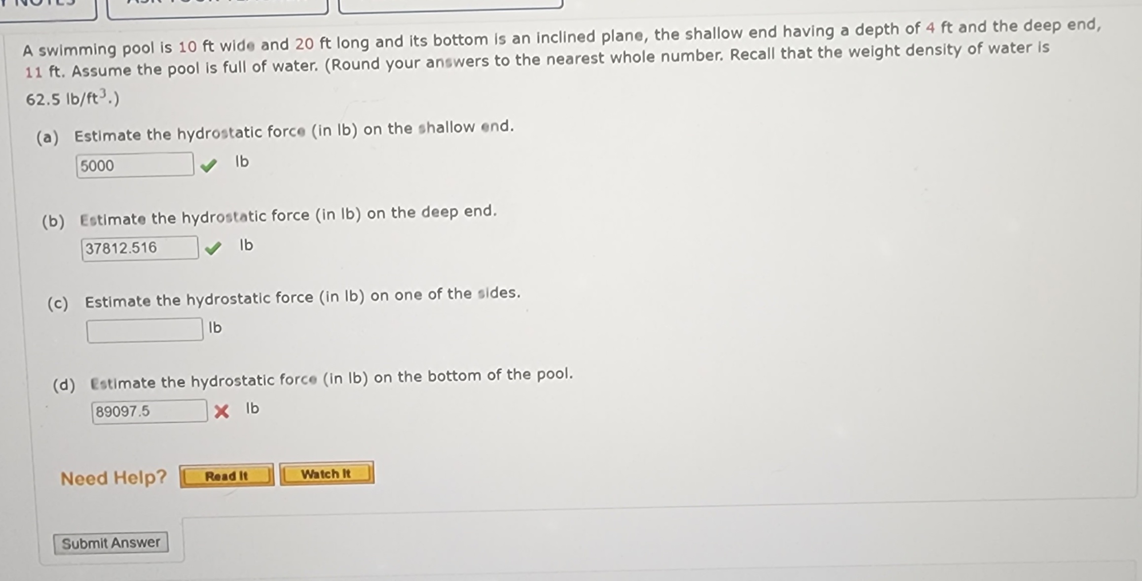 Solved A swimming pool is 10ft wide and 20ft long and its | Chegg.com