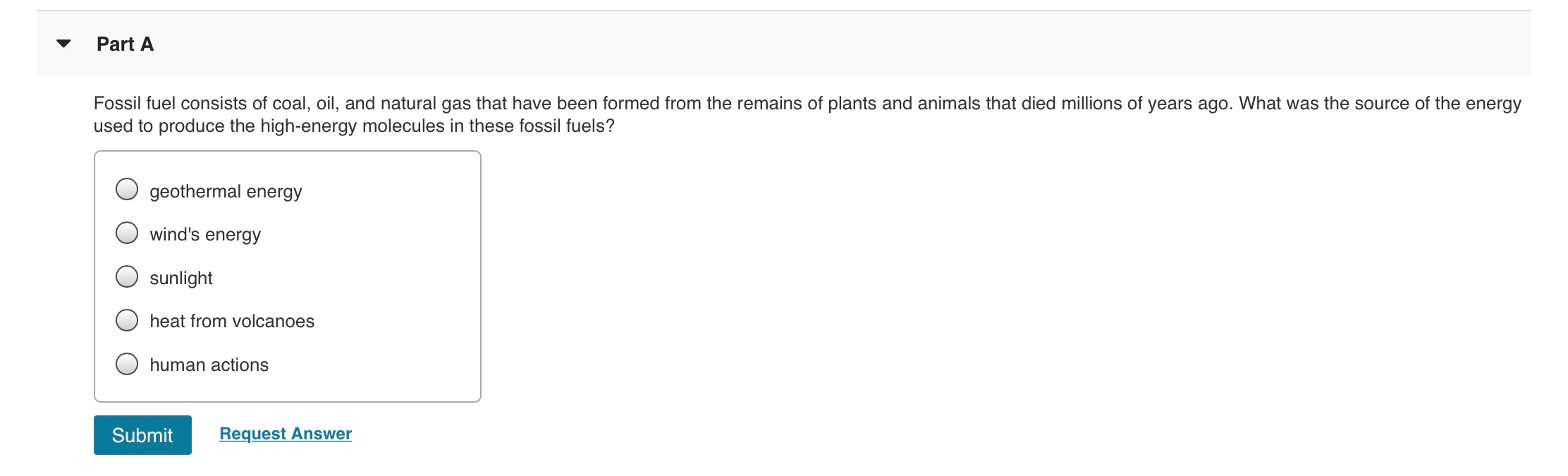 Solved Part A Fossil fuel consists of coal, oil, and natural 