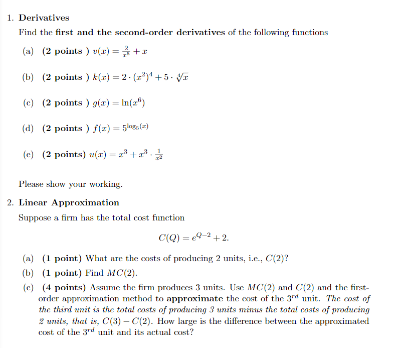 Solved 1. Derivatives Find the first and the second-order | Chegg.com