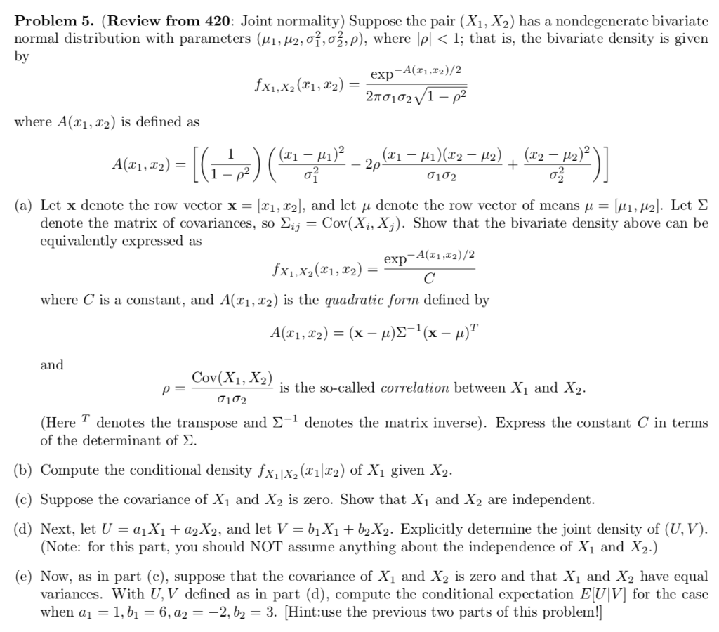 Solved Problem 5. (Review from 420: Joint normality) Suppose | Chegg.com