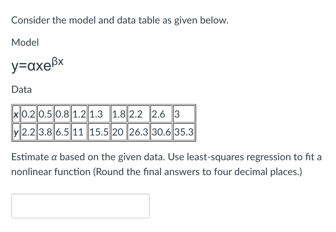 Solved Consider the model and data table as ﻿given | Chegg.com