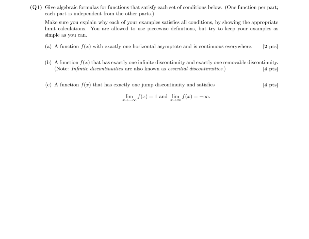 Solved Q1 Give Algebraic Formulas For Functions That 4666