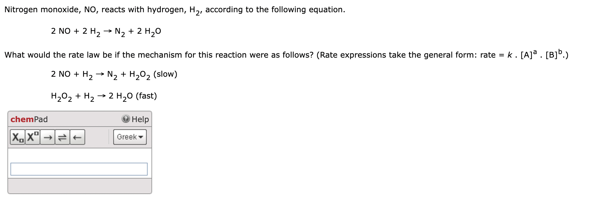 Solved Nitrogen monoxide, No, reacts with hydrogen, H2, | Chegg.com