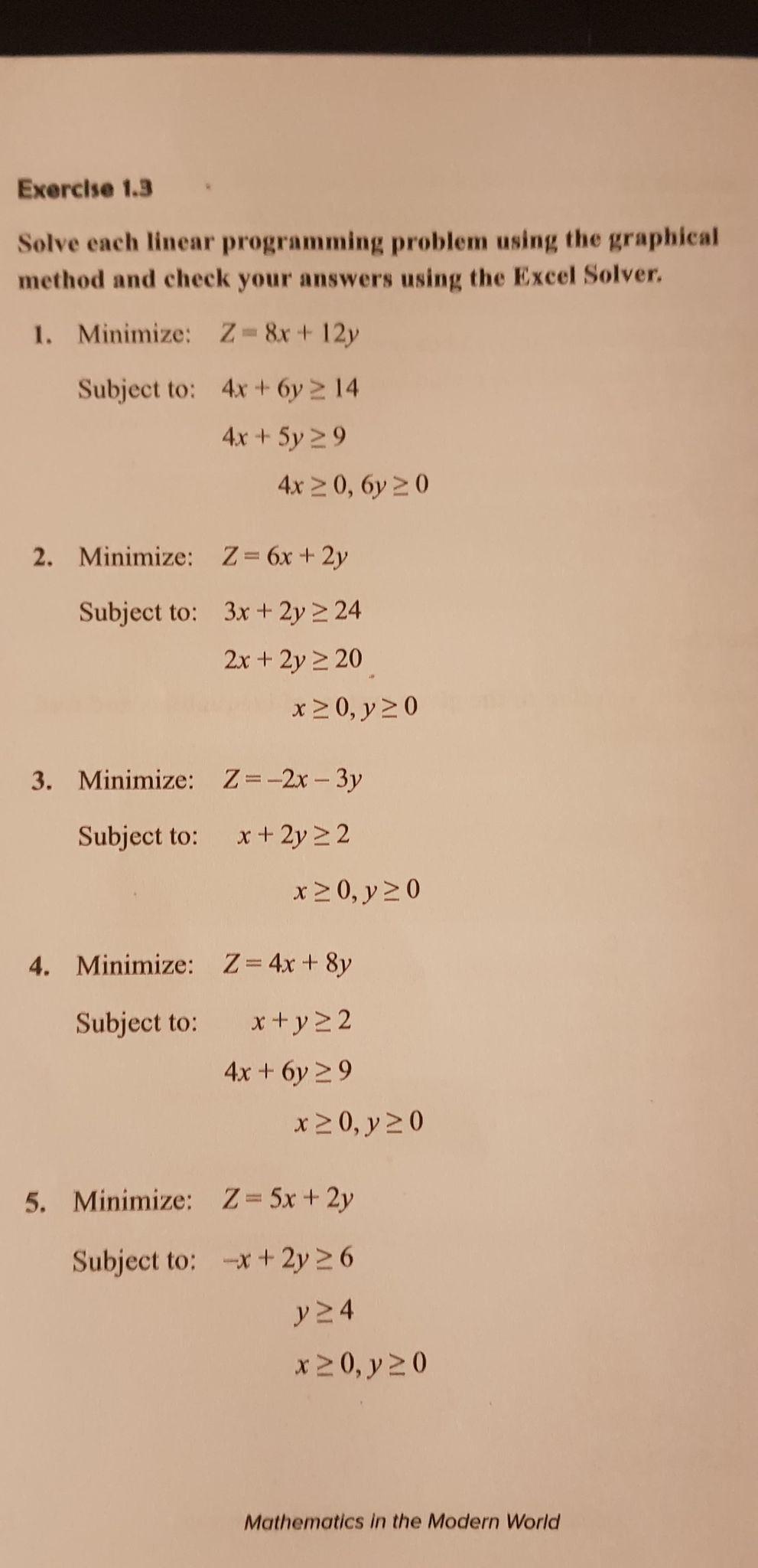 Solved Exercise 1 3 Solve Each Linear Programming Problem Chegg Com