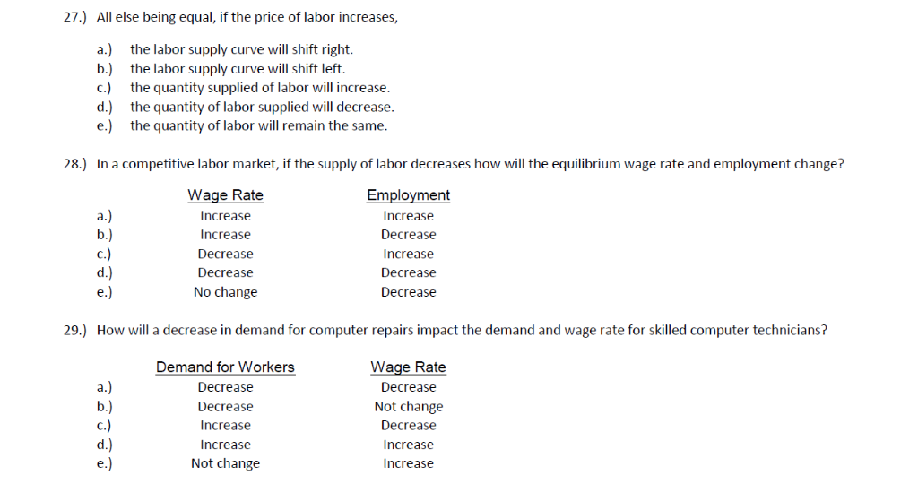 solved all else being equal, a decrease in would shift... Solved 27.) All else being equal, if the price of labor | Chegg.com