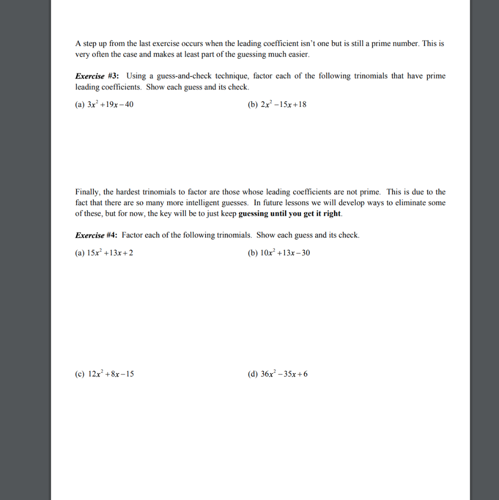 factoring trinomials common core algebra ii homework