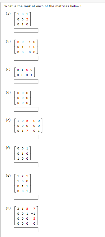 Solved What is the rank of each of the matrices below? (a) | Chegg.com