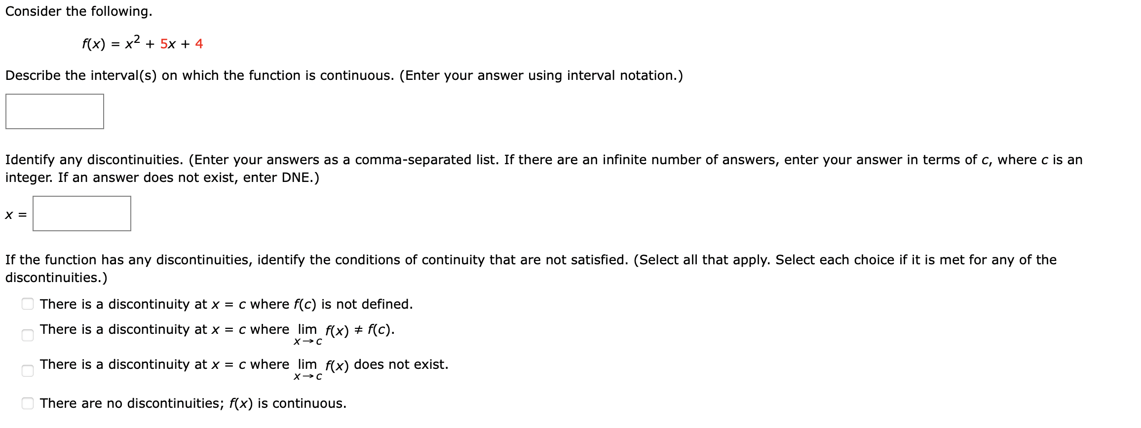Solved Consider the following. f(x) = x2 + 5x + 4 = X | Chegg.com
