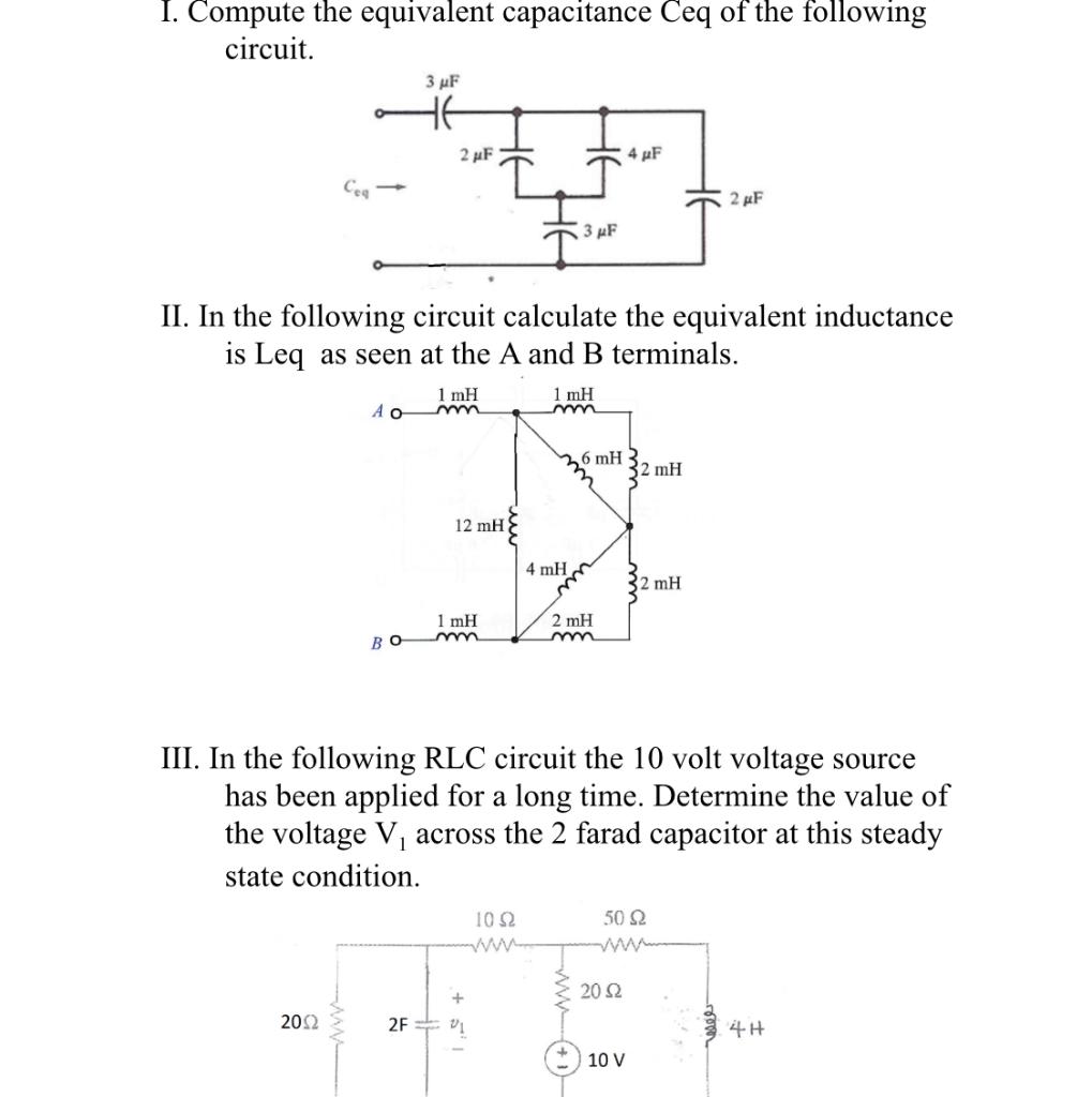 Solved I. Compute the equivalent capacitance Ceq of the | Chegg.com