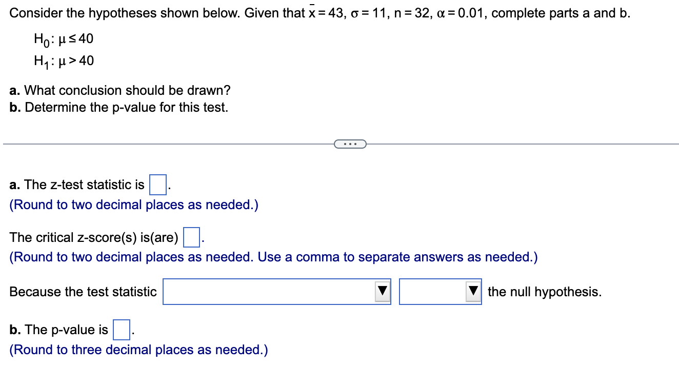 Solved Consider the hypotheses shown below. Given that \\( | Chegg.com