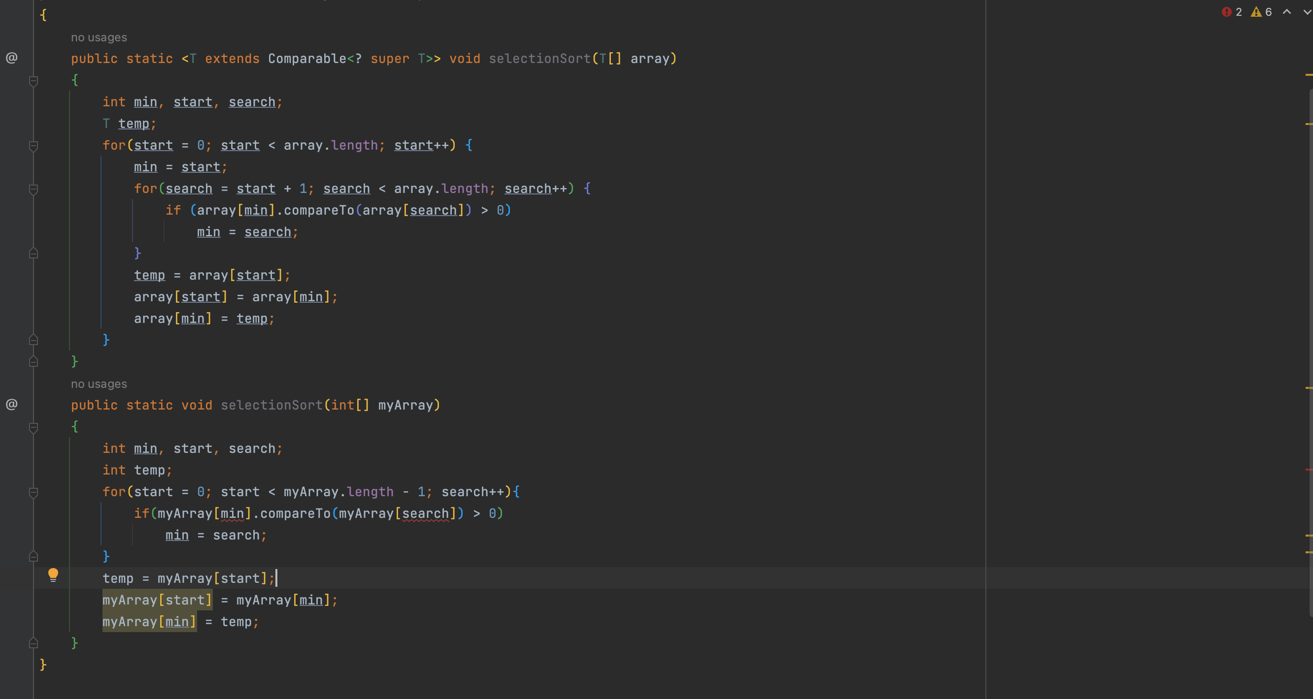 Solved In my selectionSort i keep getting the error of int | Chegg.com