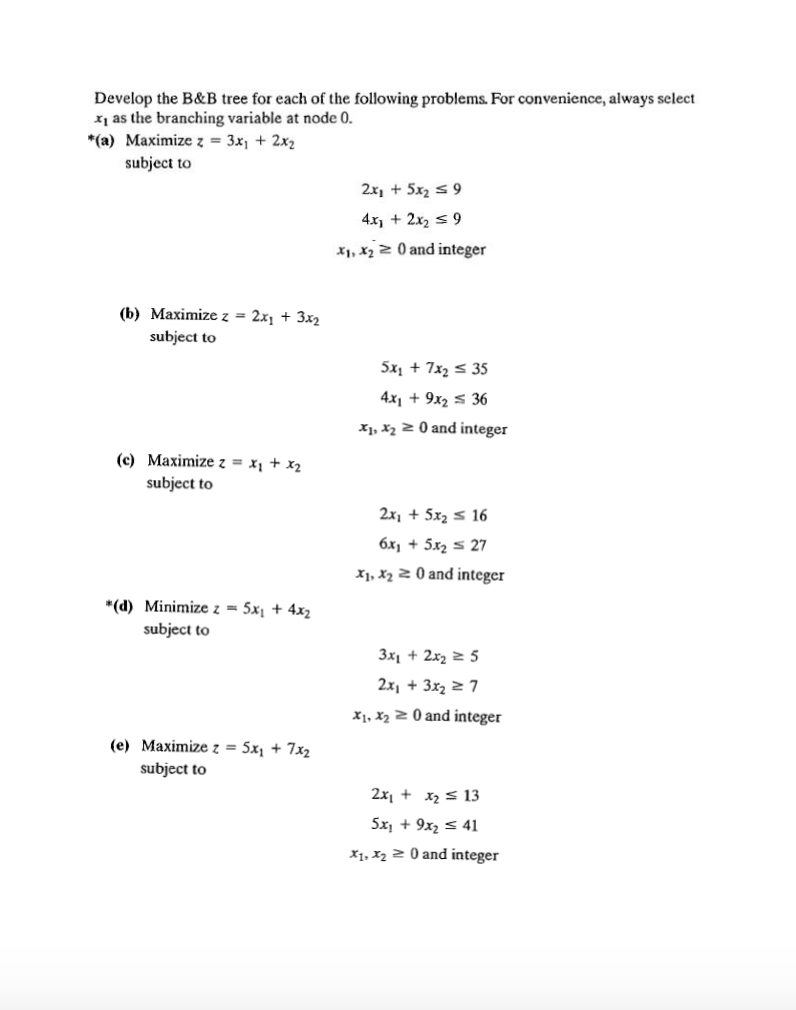 Solved Develop The B&B Tree For Each Of The Following | Chegg.com