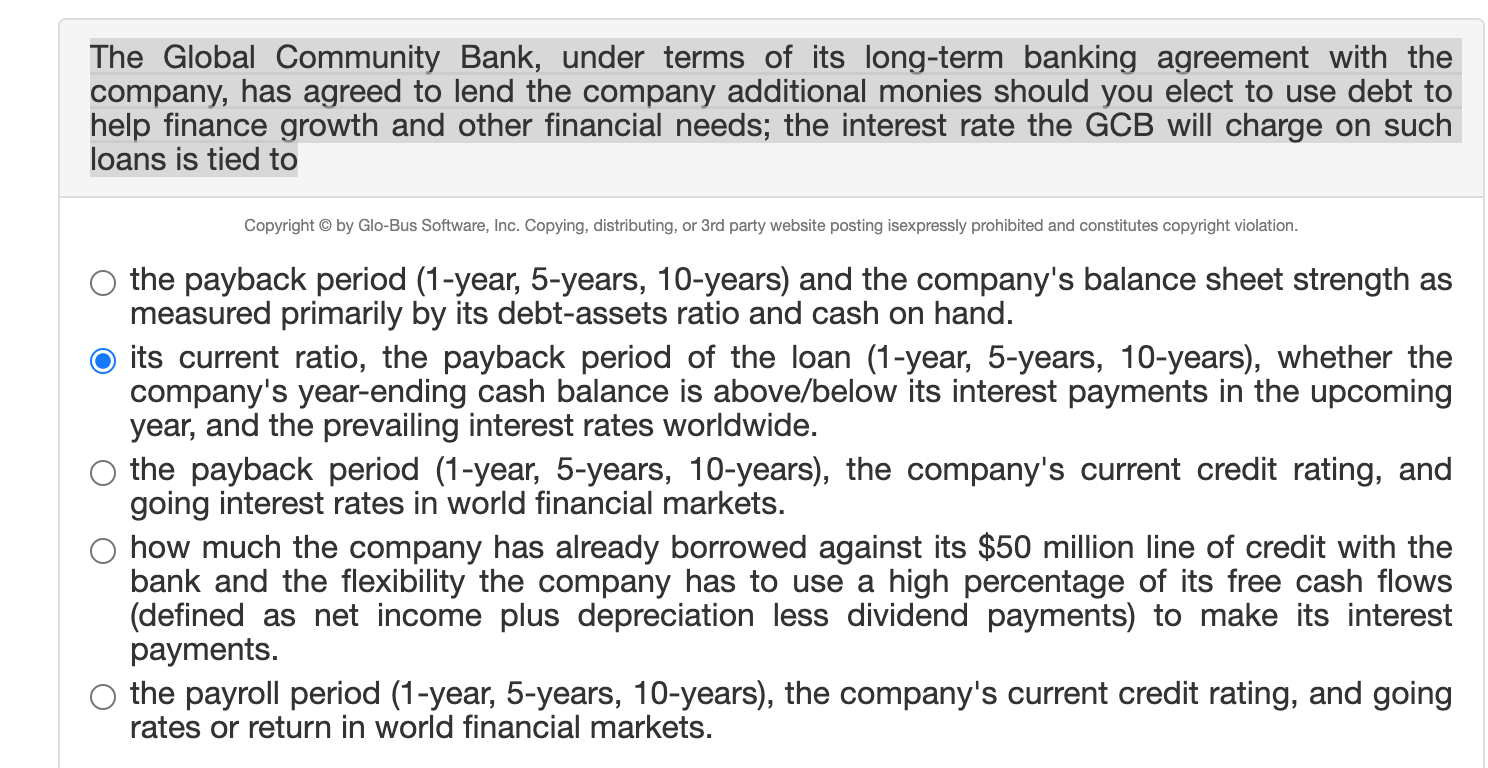 Solved The Global Community Bank, under terms of its | Chegg.com