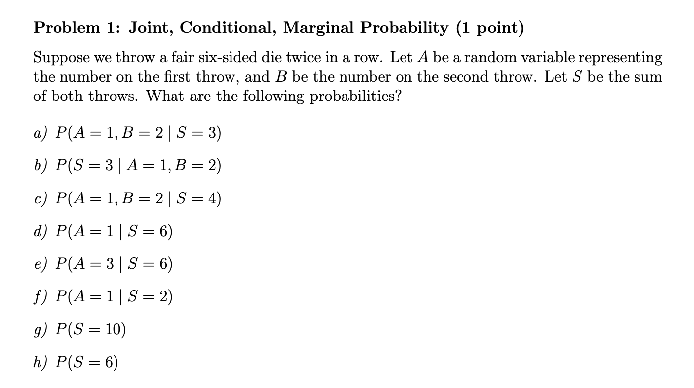 Solved Problem 1: Joint, Conditional, Marginal Probability | Chegg.com